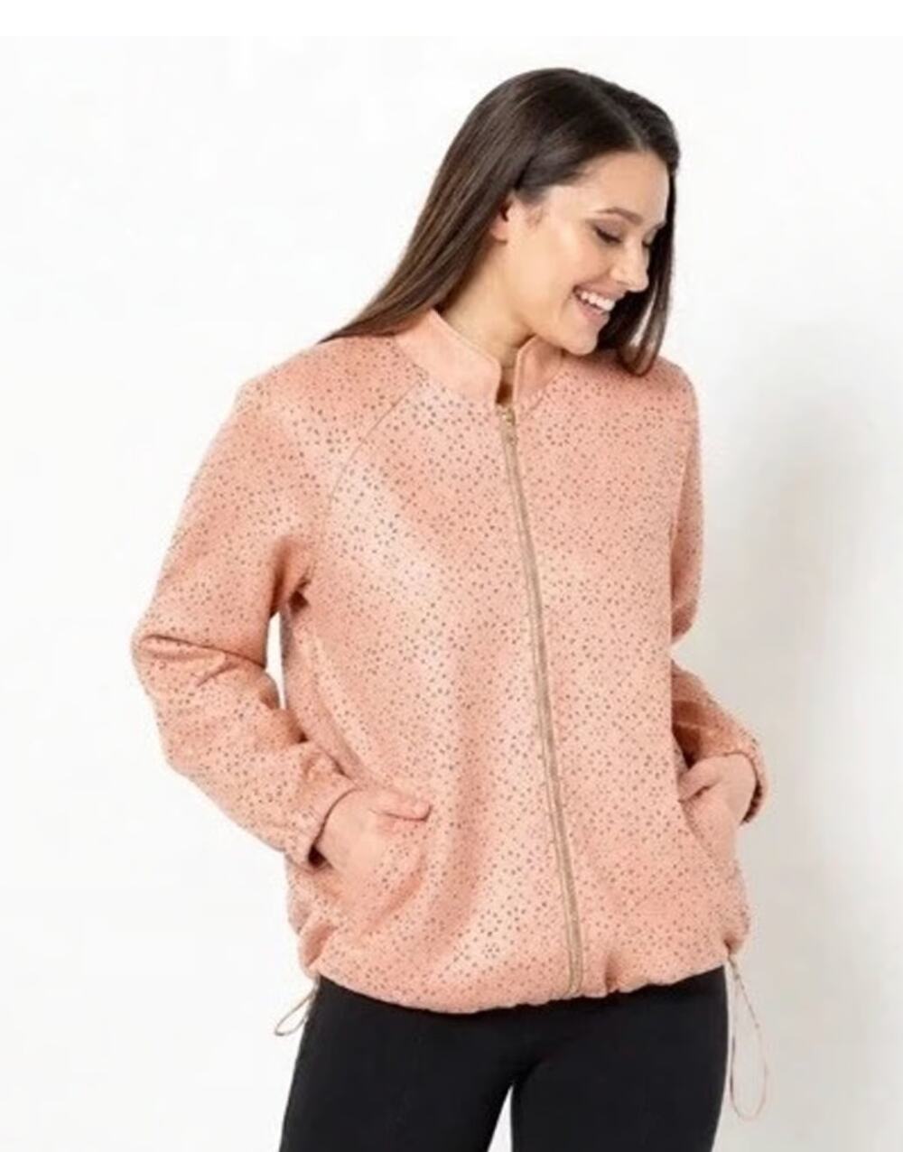 Dennis Basso Perforated Faux Suede Jacket Pale Rose Gold Statement Piece L